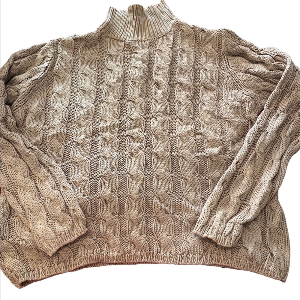 L.L. Bean vintage mauve cable knit turtleneck sweater